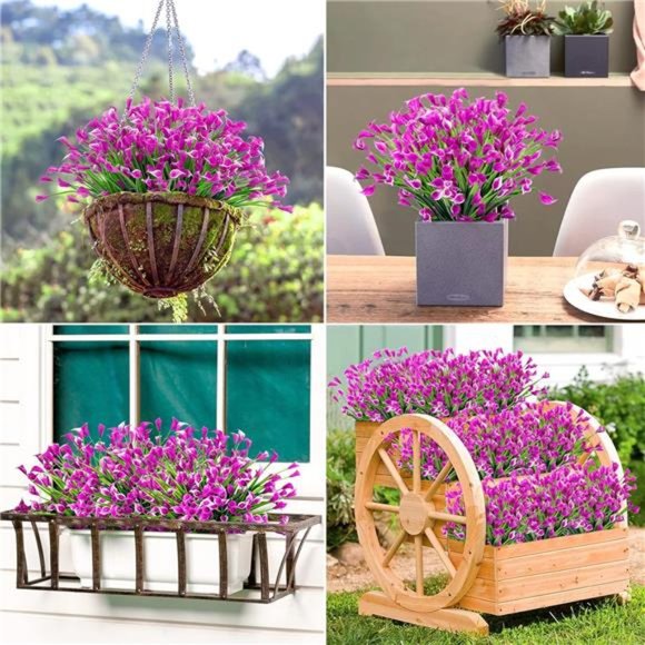 20 Bundles Artificial Flowers for Outdoors Fake Calla Lily Flowers, Fuchsia - Picture 5 of 7